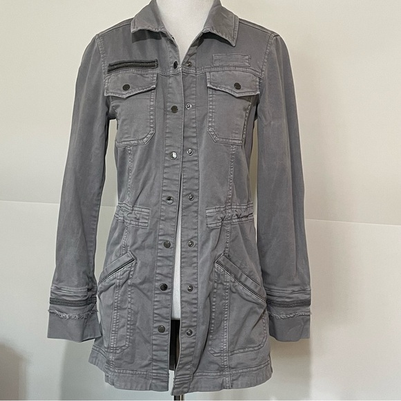 WHBM Military Jacket Gunmetal Ballchain Accents in Washed Gray XXS - Picture 2 of 11